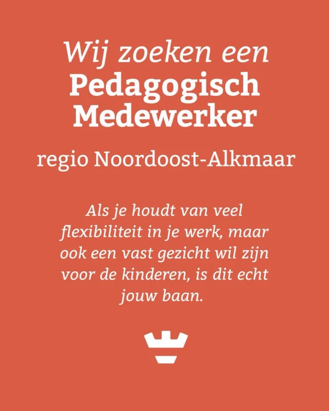 Zoek je flexibiliteit en afwisseling?
Dat kan als pedagogisch medewerker flex in Noordoost-Alkmaar! 

Werken in de flex betekend niet dat je flexibel werkt in uren, maar dat je een van onze vaste medewerkers bent in de flexpool. Mogelijk ook bij meerdere opvangsvormen. 💛 
Zo kunnen de collega’s en kinderen terugvallen op een vast gezicht. Jij wordt daarmee echt onderdeel van de teams in Noordoost-Alkmaar.

Solliciteer via de link in de BIO! 

#flexpedagogischmedewerker #werkeninflex #pedagogischnoordholland #alkmaarkinderopvang #flexpoolopvang #vastegezichtopvang #teamnoordoostalkmaar